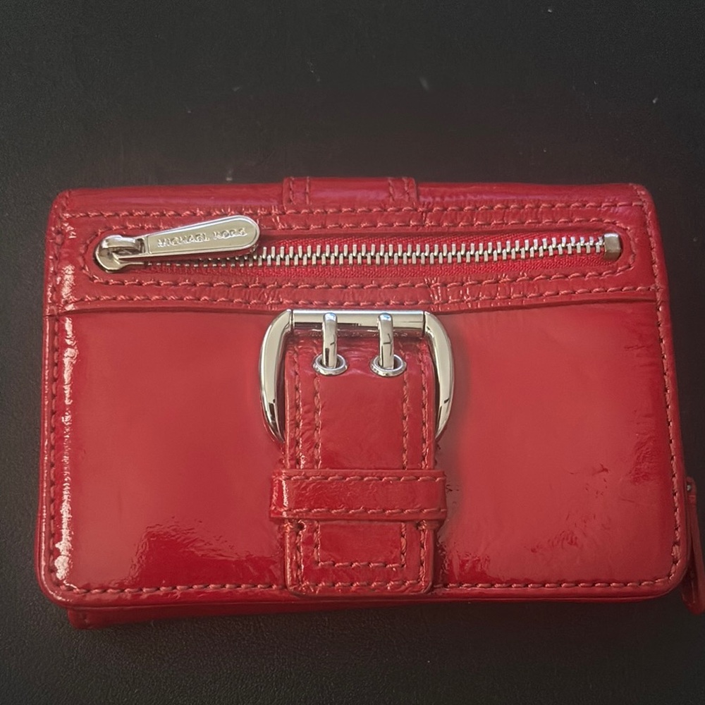 Michael Kors Red Patent Wallet with Silver Hardware